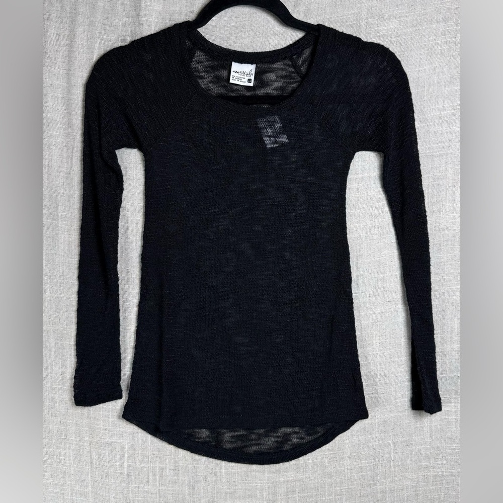 Essentials by Full Tilt Black Long Sleeve Burnout Top